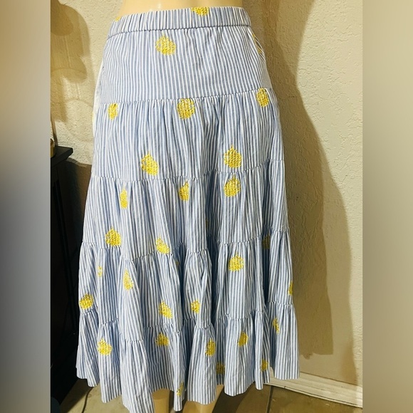 J.Crew Embroidered Pineapple Striped Tiered Midi Skirt Blue White Size XS - Picture 10 of 15